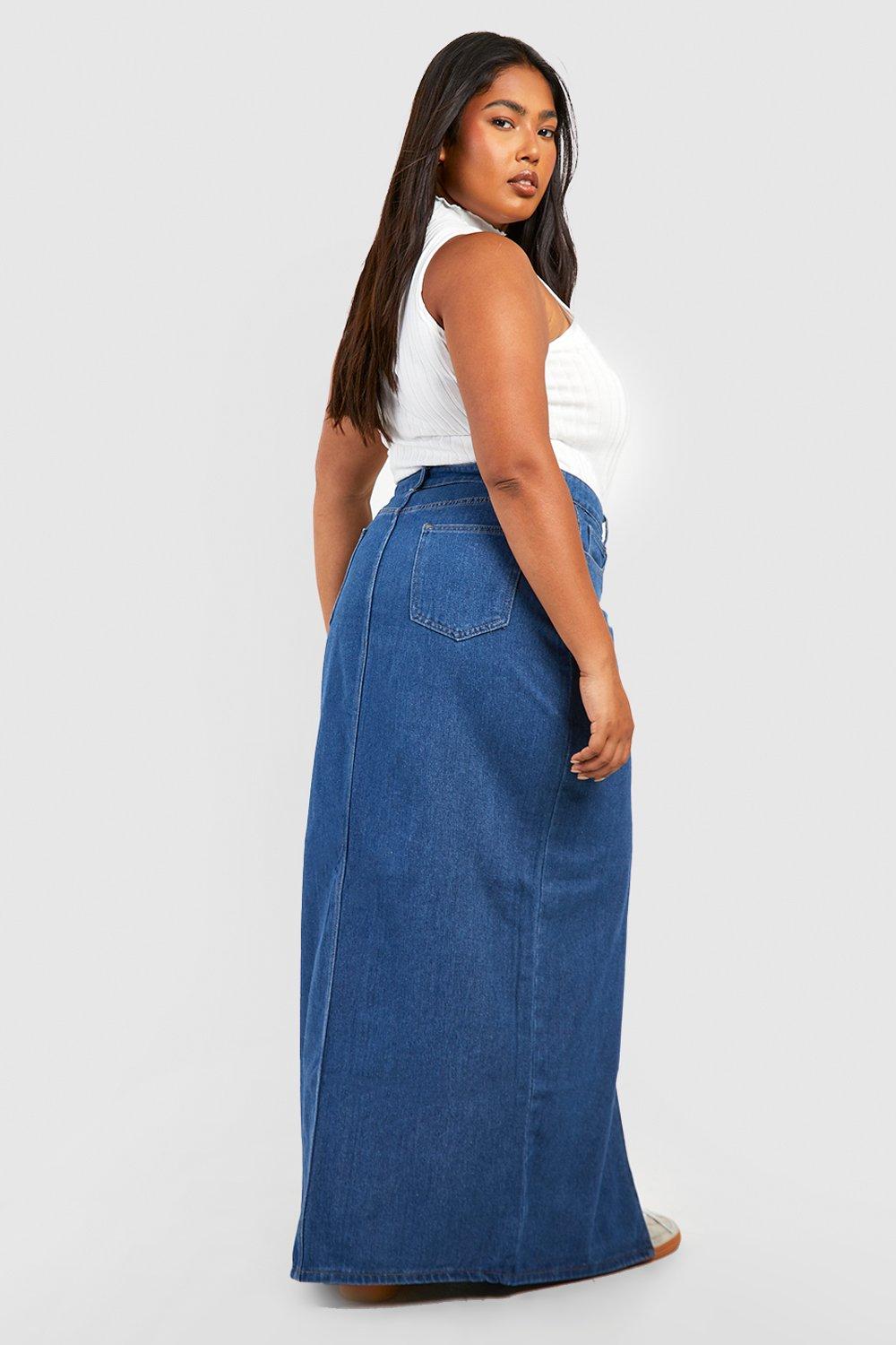 Grande taille Jupe longue fendue en jean